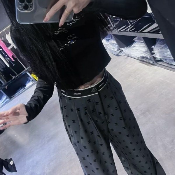 ブランドシャネルレディース ボトムス ワイドパンツ 女性 ストレートレッグ Chanel スーツパンツ ハイウエスト 着痩せ S - XL ゆったり カジュアル 静電気防止 美脚 ファッション 落ち感 エレガント フォーマル 大人 仕事 通勤 春秋冬
