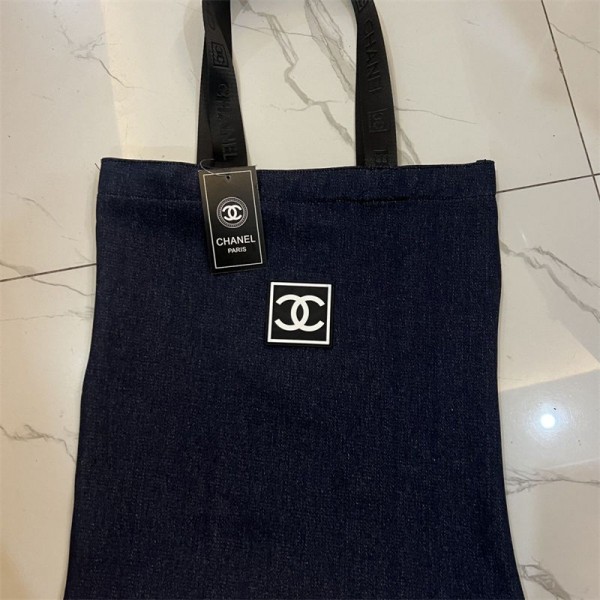Chanel シャネルブランドトートバッグ デニムバッグ ユーズド風 デニム生地 A4サイズ ヴィンテージ風 軽量 ショルダー 手提げ バッグ