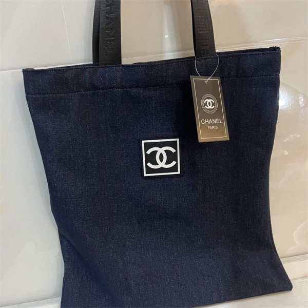 Chanel シャネルブランドトートバッグ デニムバッグ ユーズド風 デニム生地 A4サイズ ヴィンテージ風 軽量 ショルダー 手提げ バッグ