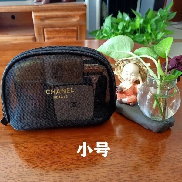 Chanel シャネルブランド3個セット メッシュ化粧品袋 メッシュ収納袋 透明な保存袋 メッシュメイクアップバッグ 大容量化粧ポーチ 旅行化粧バッグ メッシュ化粧品バッグ 小さなポーチ Black