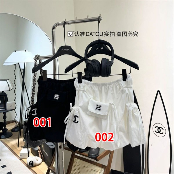 ブランド シャネル スカート レディース Aライン CHANEL ショートスカート バルーン ポケット付き ミモレ丈 ハイウエスト ゆったり 体型カバー バルーンスカート フレア ウエストゴム 無地 着痩せ カジュアル 通勤 春 夏 