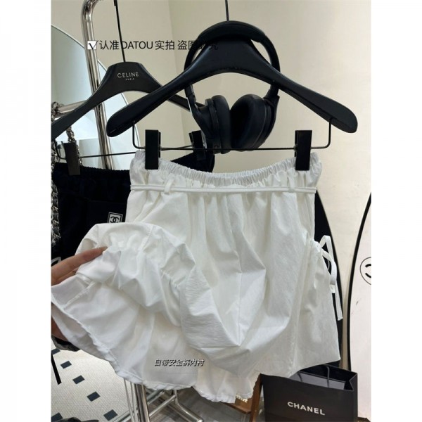 ブランド シャネル スカート レディース Aライン CHANEL ショートスカート バルーン ポケット付き ミモレ丈 ハイウエスト ゆったり 体型カバー バルーンスカート フレア ウエストゴム 無地 着痩せ カジュアル 通勤 春 夏 