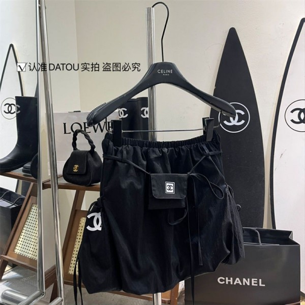 ブランド シャネル スカート レディース Aライン CHANEL ショートスカート バルーン ポケット付き ミモレ丈 ハイウエスト ゆったり 体型カバー バルーンスカート フレア ウエストゴム 無地 着痩せ カジュアル 通勤 春 夏 