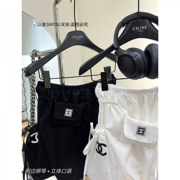ブランド シャネル スカート レディース Aライン CHANEL ショートスカート バルーン ポケット付き ミモレ丈 ハイウエスト ゆったり 体型カバー バルーンスカート フレア ウエストゴム 無地 着痩せ カジュアル 通勤 春 夏 