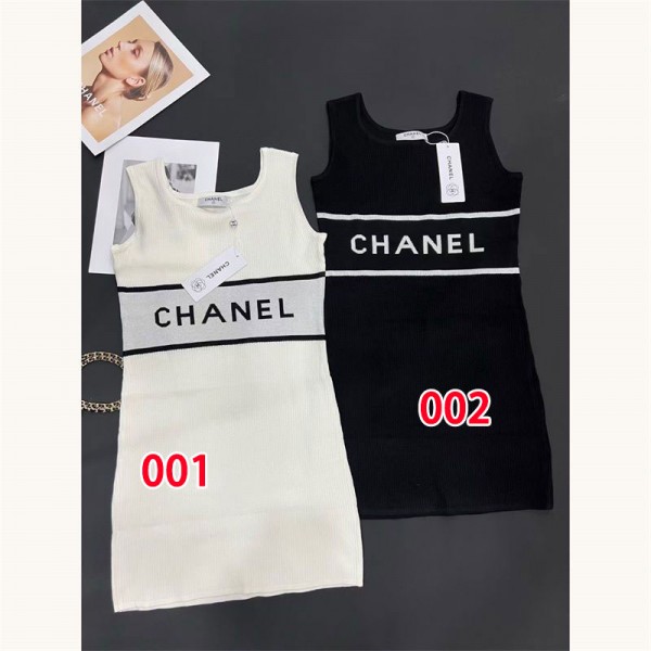 Chanel シャネルブランドタンクワンピース タイト ニットワンピース レディース ノースリーブ ミニ ボディコン きれいめ 可愛い 春 夏 秋 S - L