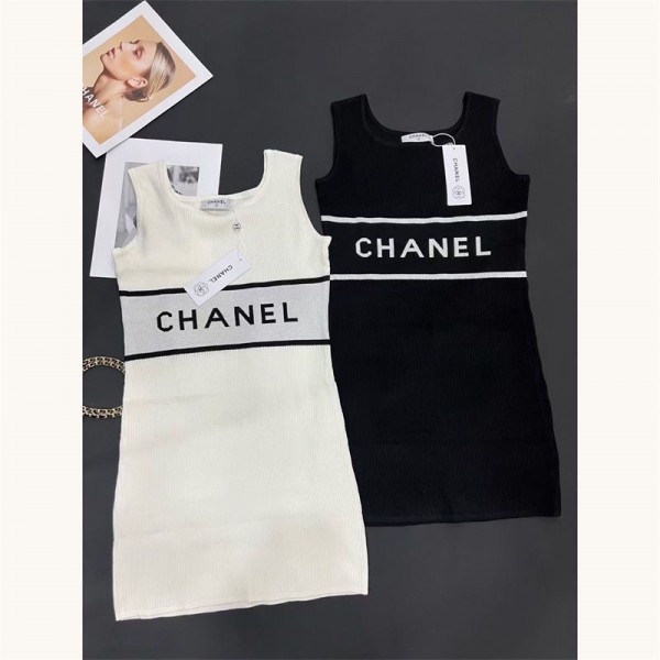 Chanel シャネルブランドタンクワンピース タイト ニットワンピース レディース ノースリーブ ミニ ボディコン きれいめ 可愛い 春 夏 秋 S - L