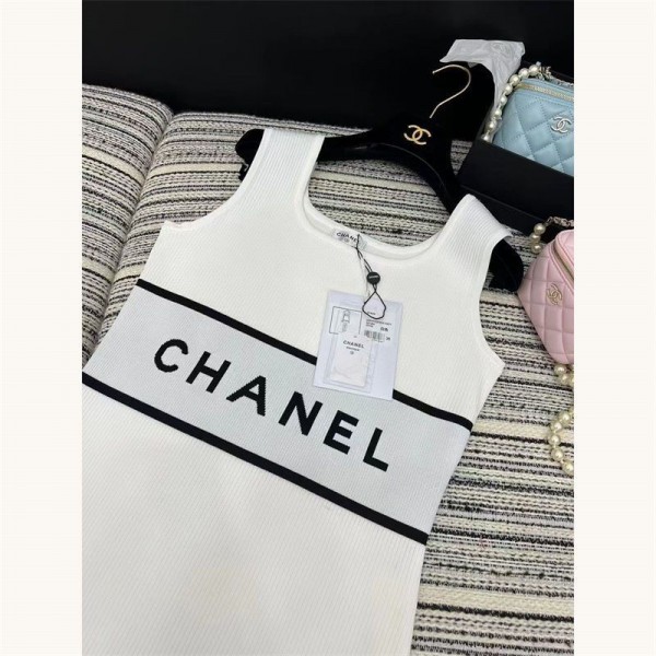 Chanel シャネルブランドタンクワンピース タイト ニットワンピース レディース ノースリーブ ミニ ボディコン きれいめ 可愛い 春 夏 秋 S - L