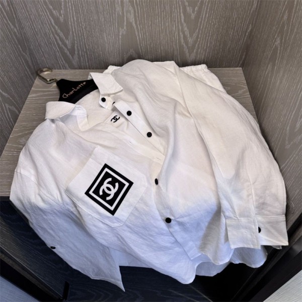 Chanel シャネルブランドシアーシャツ スカート2点セット 透け感 レディース S - L日焼け止め 上着 長袖 前開き ロングドレス 大きいサイズ トレンド 白 カジュアルファッション ゆったり涼しい 夏 春 秋 ライトブルー