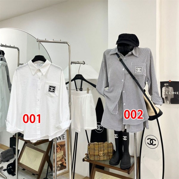 シャネルレディース 長袖シャツ 短パン セットアップ 2点セットアップ CHANEL 長袖 ネルシャツ ゆったり 大きいサイズ トップス ジャケット ブラウス 通勤 通学 春 秋 冬カジュアル
