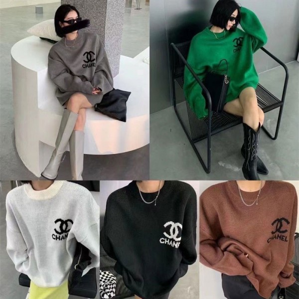Chanel シャネルブランドセーター レディース ニット 秋 冬 スウェット オーバーサイズ 長袖 トップス  リブニット 厚手 おしゃれ ゆったり 秋服 大きいサイズ おしゃれ ファッション カジュアル 可愛い 韓国 通勤 体型カバー