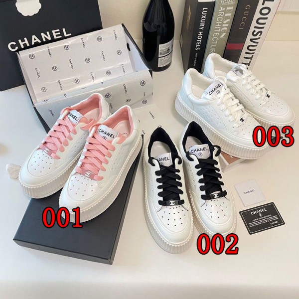Chanel シャネルブランドシューズ レディース スニーカー 靴 PUレザー ランニングシューズ 白 厚底 225～250cm スポーツシューズ 運動靴 ダッドスニーカー ウォーキングシューズ レースアップ カジュアル 通気性 通勤 通学 ローカット