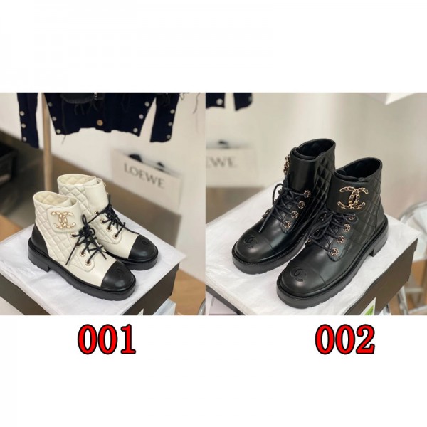 Chanel シャネルブランドブーツ レディース 歩きやすい ショートブーツ 厚底 編み上げ ハイカット 白 黒 バイク ファッション 225~ 250cm アンクルシューズ 防水 秋 冬用 革靴