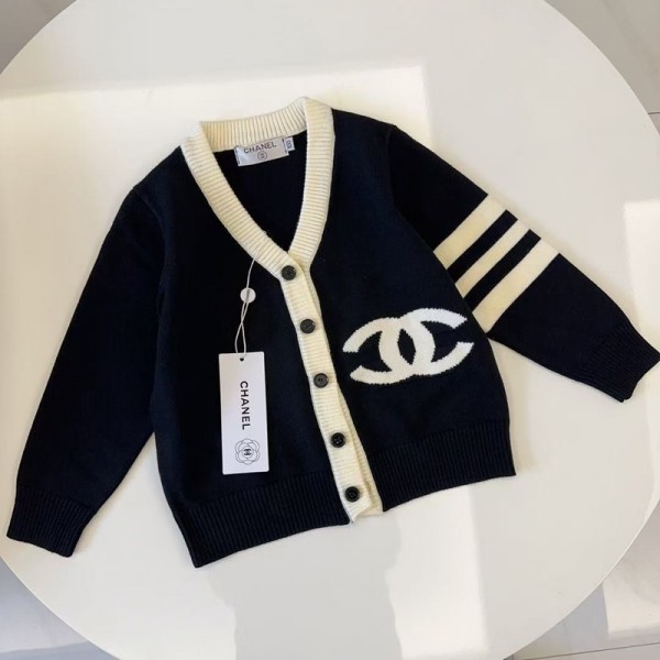 Chanel シャネルブランドカーディガン 女の子 ニットセーター 子供服 コート 90-140cm 長袖 ガールズ アウター シンプル カットソー ジュニア 通園通学 キッズ トップス 厚手 防寒保温 人気 カジュアル オシャレ秋冬