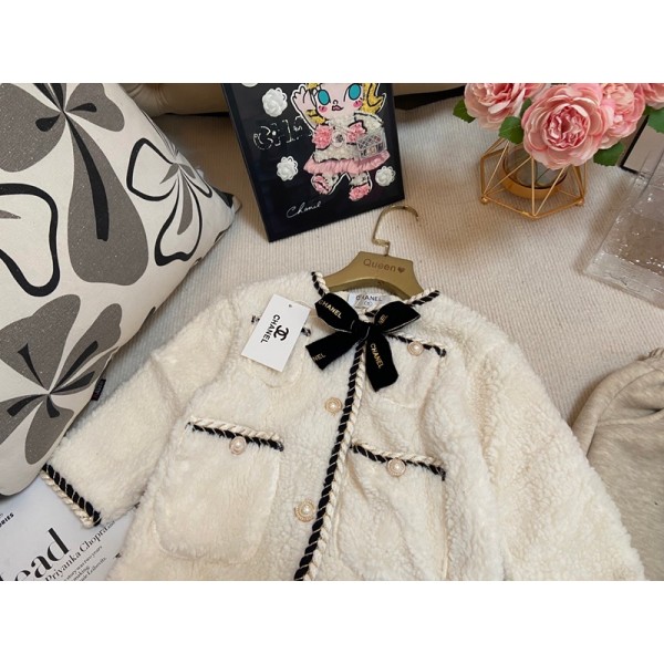 Chanel シャネルハイブランド子供ボアジャケット 裏起毛パンツ 女の子セットアップ ボアブルゾン キッズ 中綿フリースコート ワイドパンツ ガールズ モコモコ アウター 90-160cm ファージャケット 厚手 暖かい 