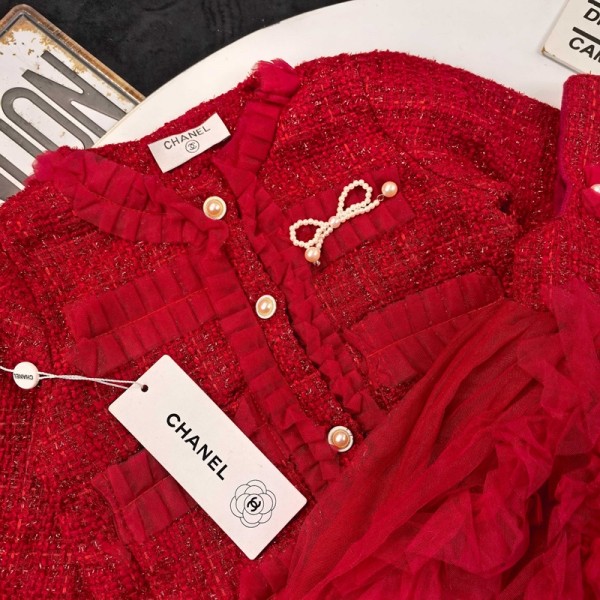 Chanel シャネルハイブランド入学式 女の子 フォーマル ワンピースセット 90-140cm 子供服 スーツ ツイード ドレス 気質 秋冬 チュールスカート エレガント 2点セット 入園 可愛い 学院風 ガールズ 洋服 発表会 卒業 