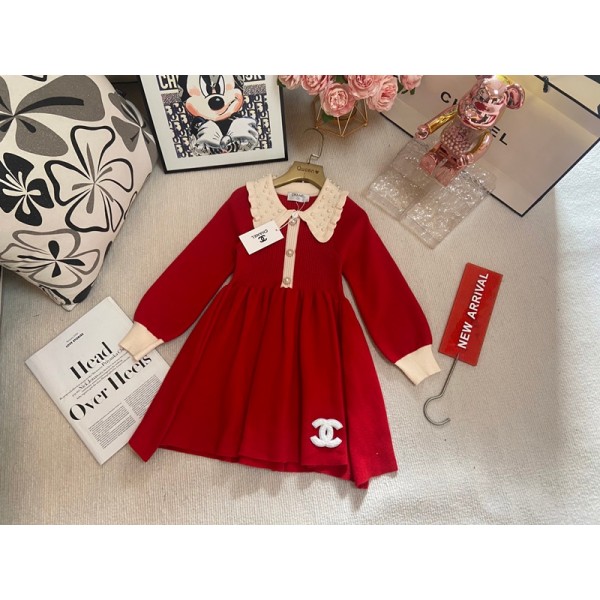 Chanel シャネルブランドキッズセーターワンピース 女の子 子供服 キッズ ニットドレス 秋冬 前開き 90¬150cm セーターワンピース クールネック 長袖 厚手 暖かい 防寒 柔らかい コットン 可愛い 通学 カジュアル おしゃれ ファション