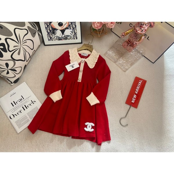 Chanel シャネルブランドキッズセーターワンピース 女の子 子供服 キッズ ニットドレス 秋冬 前開き 90¬150cm セーターワンピース クールネック 長袖 厚手 暖かい 防寒 柔らかい コットン 可愛い 通学 カジュアル おしゃれ ファション