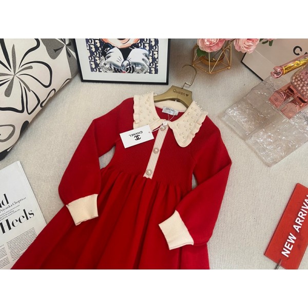 Chanel シャネルブランドキッズセーターワンピース 女の子 子供服 キッズ ニットドレス 秋冬 前開き 90¬150cm セーターワンピース クールネック 長袖 厚手 暖かい 防寒 柔らかい コットン 可愛い 通学 カジュアル おしゃれ ファション