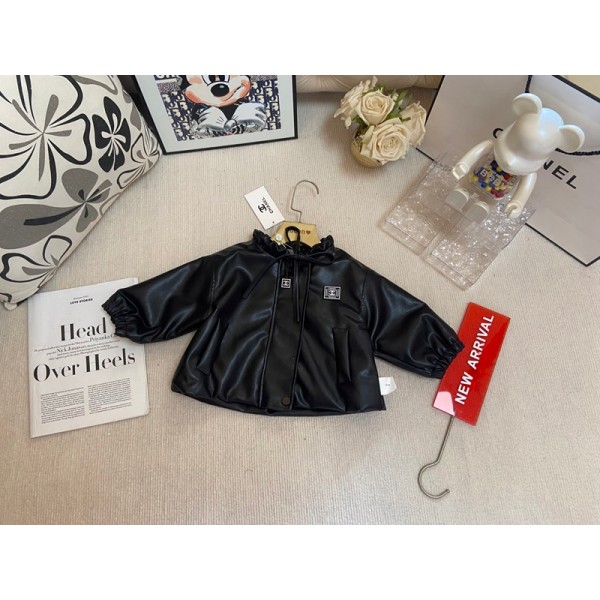 Chanel シャネルハイブランド ベビーレザージャケット キッズ 革ジャケット 裏起毛 ライダースジャケット 裏ボア 子ども アウター ボイーズ 皮コート 革ジャン 防風 防寒 73¬100cm 