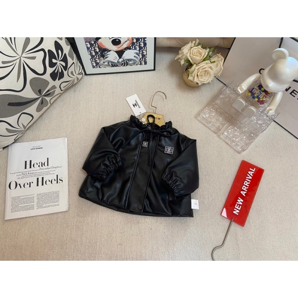 Chanel シャネルハイブランド ベビーレザージャケット キッズ 革ジャケット 裏起毛 ライダースジャケット 裏ボア 子ども アウター ボイーズ 皮コート 革ジャン 防風 防寒 73¬100cm 