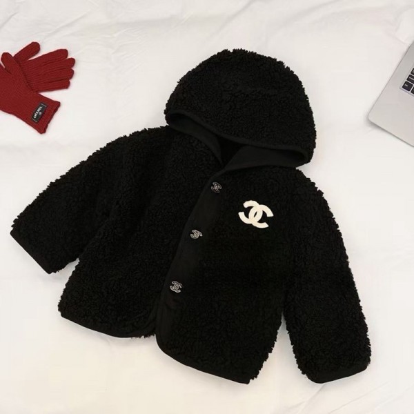 Chanel シャネルブランド子供服 女の子 ボアジャケット キッズ ボアフリース 厚手 フード付き もこもこ ベビー服 アウター ブルゾン ボアコート 無地 可愛い おしゃれ 90-150cm