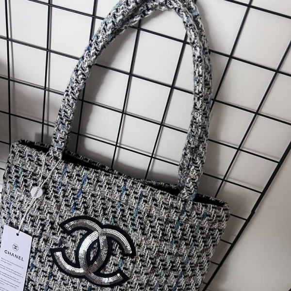 Chanel シャネルブランド トートバッグ ロゴ柄 ツイードバッグ ショルダーバッグ ビーチ 海 プール 肩掛け マザーズ ママ 通勤 大容量 軽量 英字 刺繍 秋レディース