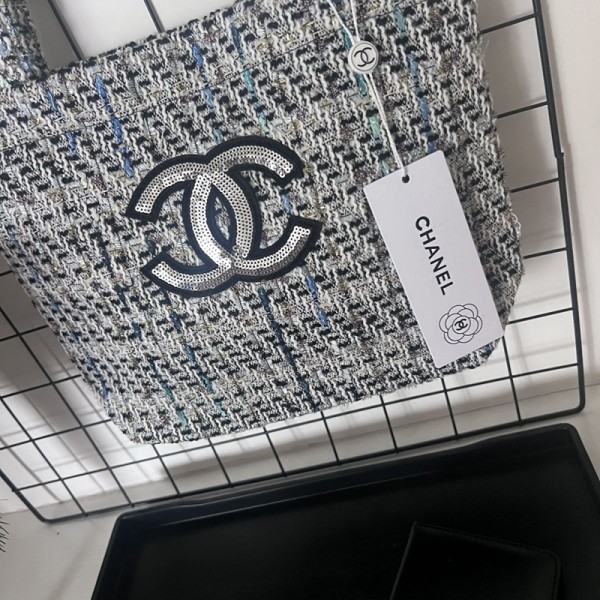 Chanel シャネルブランド トートバッグ ロゴ柄 ツイードバッグ ショルダーバッグ ビーチ 海 プール 肩掛け マザーズ ママ 通勤 大容量 軽量 英字 刺繍 秋レディース