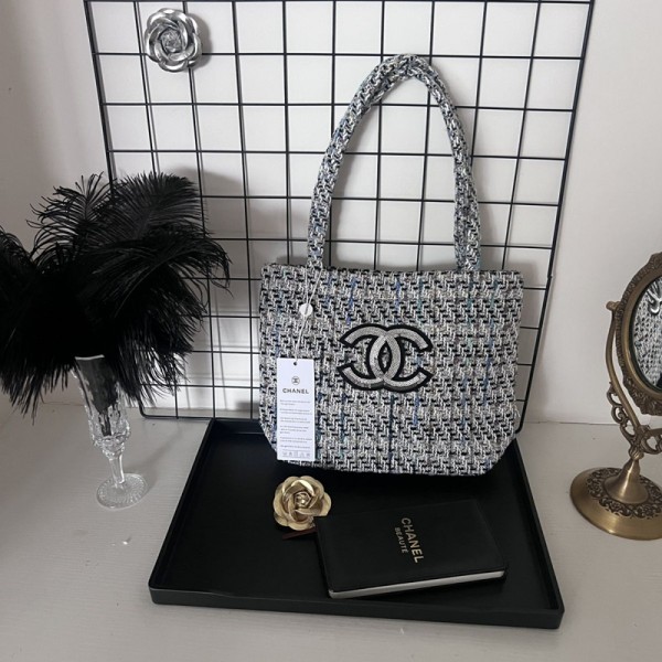 Chanel シャネルブランド トートバッグ ロゴ柄 ツイードバッグ ショルダーバッグ ビーチ 海 プール 肩掛け マザーズ ママ 通勤 大容量 軽量 英字 刺繍 秋レディース