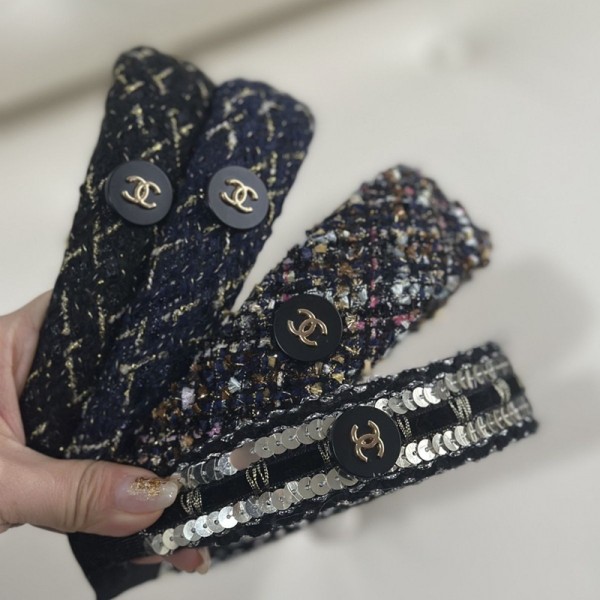 Chanel シャネルブランドカチューシャ 痛くないヘアターバン ヘアアクセ ヘアアクセサリー レディース ツイード シンプル 太め 人気 可愛い おしゃれ 痛くない 韓国 黒 秋冬 クリスマス 
