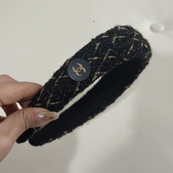 Chanel シャネルブランドカチューシャ 痛くないヘアターバン ヘアアクセ ヘアアクセサリー レディース ツイード シンプル 太め 人気 可愛い おしゃれ 痛くない 韓国 黒 秋冬 クリスマス 