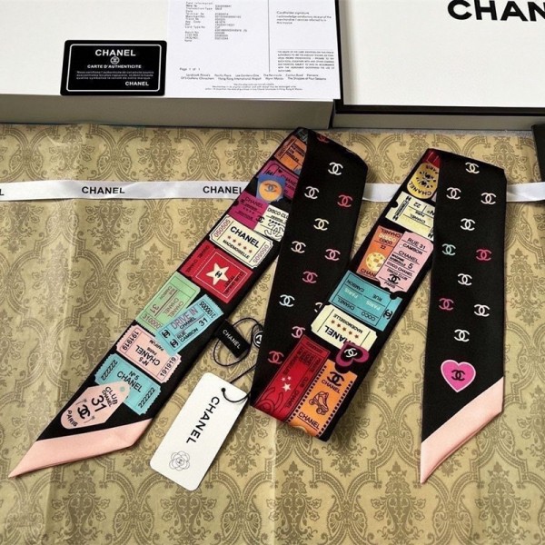 Chanel シャネルハイブランド レディース スカーフ シルク風 リボンスカーフ 細長 ツイリー ネッカチーフ ヘアバンド バッグ飾り 多機能 ファッション 小物 7*110cm 通勤 旅行 春夏秋冬 おしゃれ プレゼント