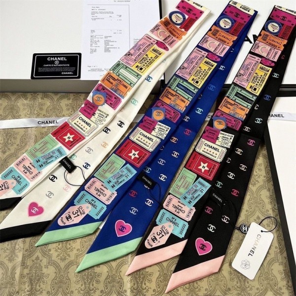 Chanel シャネルハイブランド レディース スカーフ シルク風 リボンスカーフ 細長 ツイリー ネッカチーフ ヘアバンド バッグ飾り 多機能 ファッション 小物 7*110cm 通勤 旅行 春夏秋冬 おしゃれ プレゼント