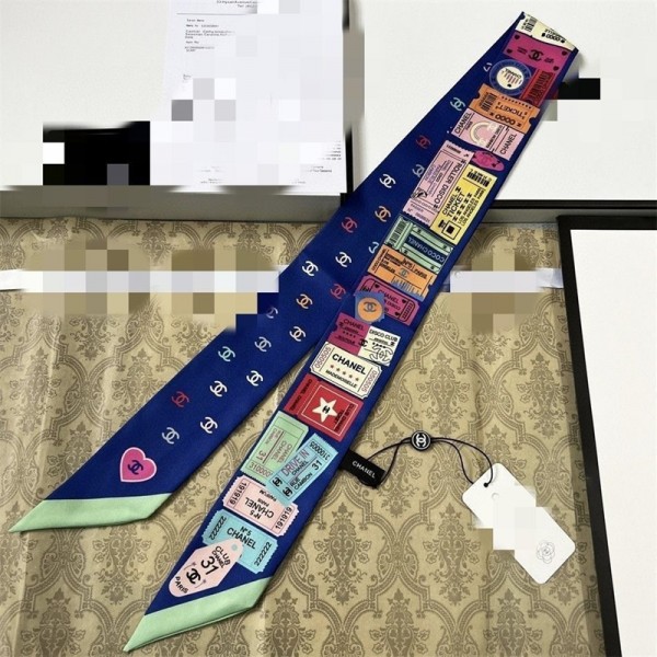 Chanel シャネルハイブランド レディース スカーフ シルク風 リボンスカーフ 細長 ツイリー ネッカチーフ ヘアバンド バッグ飾り 多機能 ファッション 小物 7*110cm 通勤 旅行 春夏秋冬 おしゃれ プレゼント