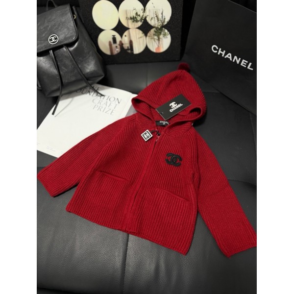 Chanel シャネルハイブランドベビー服 秋冬ニットパーカー 赤い ブランド子供スウェットセーター ニットコート 上着ゆったり ジップパーカー スウェットパーカー 73-100cm