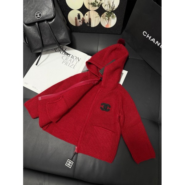 Chanel シャネルハイブランドベビー服 秋冬ニットパーカー 赤い ブランド子供スウェットセーター ニットコート 上着ゆったり ジップパーカー スウェットパーカー 73-100cm