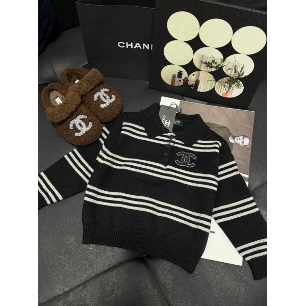 Chanel シャネルハイブランド子供セーター ポロシャツ キッズニットシャツ ボーイズ 春 秋 長袖 ポロネック 90-160cm ボーダー柄 切り替え ゆったり 着痩せ 軽量 薄手 シンプル 着回し 上品 おしゃれ カジュアル 街歩き スポーツ 登山 普段着