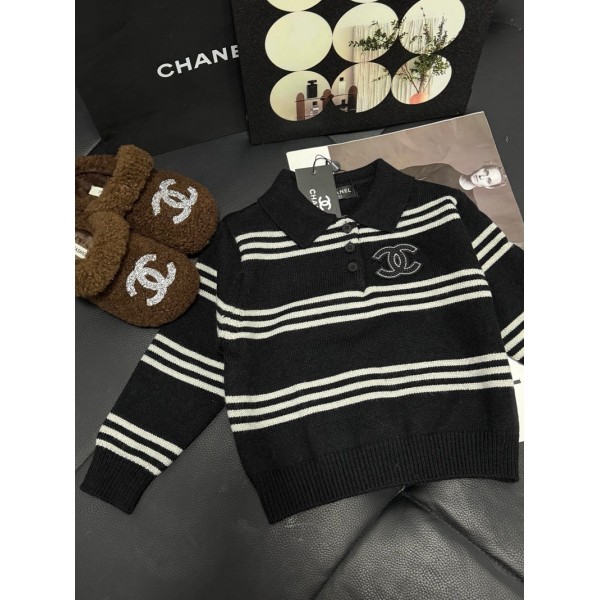 Chanel シャネルハイブランド子供セーター ポロシャツ キッズニットシャツ ボーイズ 春 秋 長袖 ポロネック 90-160cm ボーダー柄 切り替え ゆったり 着痩せ 軽量 薄手 シンプル 着回し 上品 おしゃれ カジュアル 街歩き スポーツ 登山 普段着