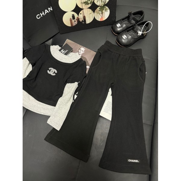 Chanel シャネルハイブランドｔシャツ子供服 長袖 女の子 セットアップ ワイドパンツ キッズ ジャージー ２点セット 長袖 トップス 無地 スウェット プルオーバー 韓国風 可愛い お洒落 90 100 110 120 130 140 150 160cm 