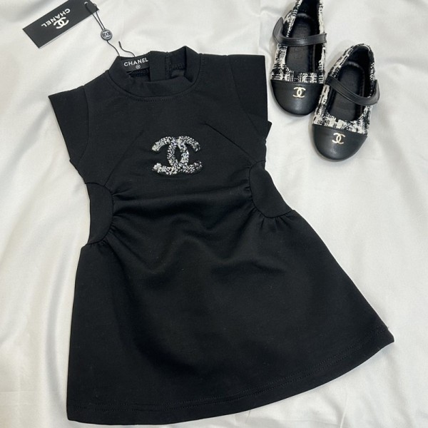 Chanel シャネルハイブランドキッズ ワンピース 女の子 スカート ノースリーブ ドレス 子供服 120-170cm 通気性 袖なし 肌着 柔らかい 快適袖 クルーネック カジュアル 普段着 通学 お出かけ 海辺