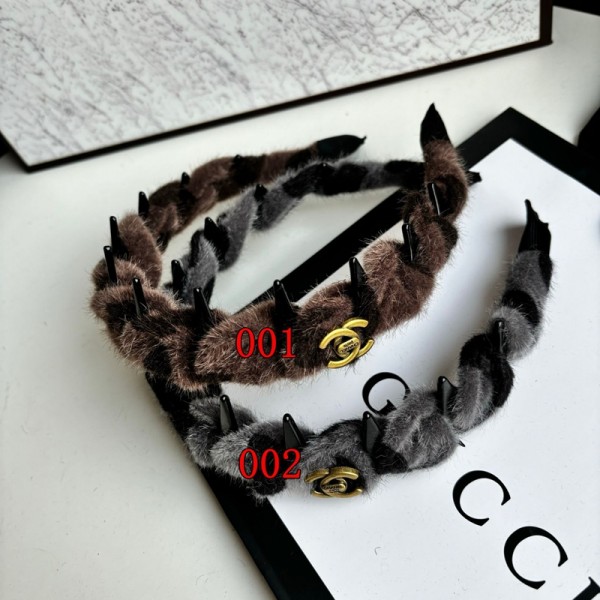 Chanel シャネルブランド ファー スパイク カチューシャ ヘッドバンド ブラウン/グレー 毛皮 ヴィンテージ風 レディース ヘアアクセサリー