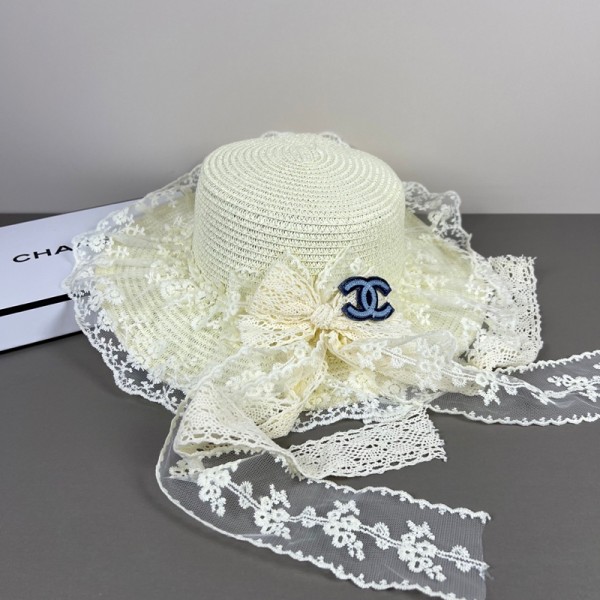 Chanel シャネルブランド麦わら帽子 レディース つば広 UVカット帽子 花柄 蝶結び リボン レース ストローハット UVカット 紫外線対策 日除け帽子 ナチュラル 爽やか 変形自由 女優帽 ハット 折り畳み 旅行 通勤 春夏
