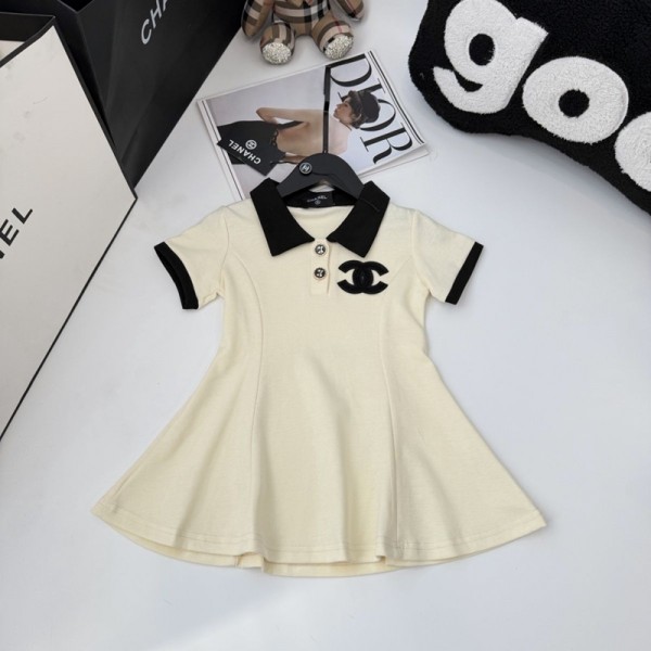 Chanel シャネル ブランドポロワンピース キッズ 長袖 ワンピース ガールズ洋服 通気性 ベビー服 フレア 無地 カジュアル ドレス 子供 女の子 夏服 かわいい80-150cm