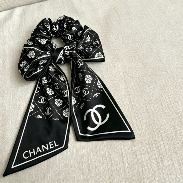 Chanel シャネルハイブランドヘアシュシュ 黒 白リボン 気質 ヘアゴム 大人 髪留め 上品 シルクのような光沢 立体感 ヘアアクセサリー 冠婚葬祭 卒業式 卒園式 入園式 フォーマル