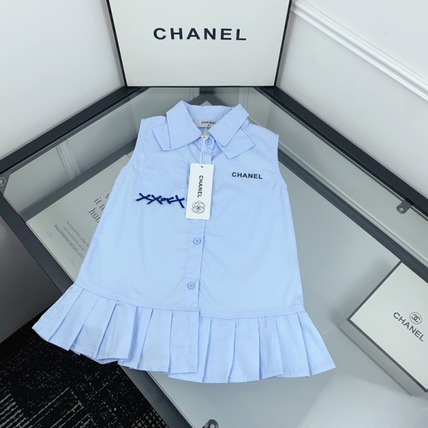 ブランドシャネル Chanel 女の子 ワンピース 夏 ノースリーブ 子供服 ガールズ  無袖ドレス ネック付き かわいい おしゃれ 夏服 通気性 可愛い リゾート 海辺 カジュアル キッズ服 90¬140cm