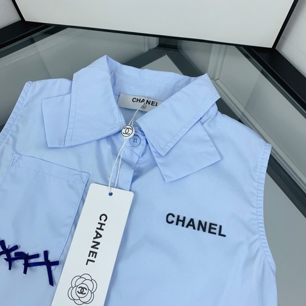 ブランドシャネル Chanel 女の子 ワンピース 夏 ノースリーブ 子供服 ガールズ  無袖ドレス ネック付き かわいい おしゃれ 夏服 通気性 可愛い リゾート 海辺 カジュアル キッズ服 90¬140cm