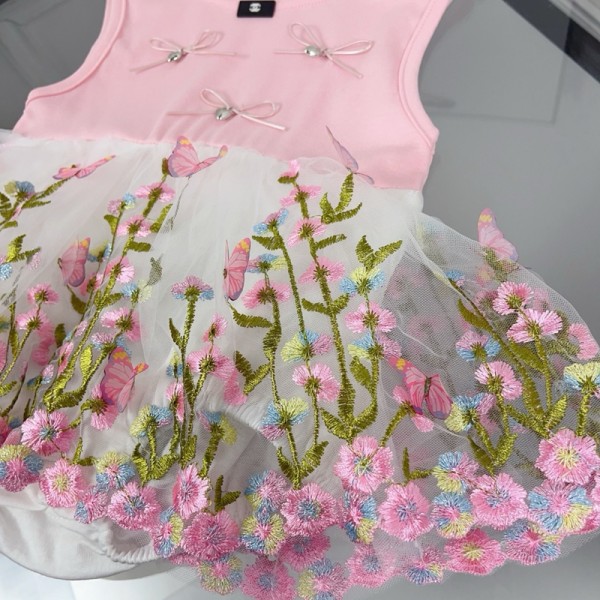 シャネルブランドChanel 赤ちゃん服 ベビードレス 女の子 ロンパース チュールスカート オシャレ 66¬90cm 花柄 フリル 可愛い ベビー服 髪飾り付き プリンセス 新生児 出産祝い プレゼント 結婚式 お食い初め