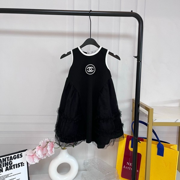 シャネルワンピース ブランドCHANELキッズドレス 女の子 ノースリーブ かわいい ベビー服 薄手 通気性 快適 子供ドレス ガールズ 韓国 90¬140CM お洒落 袖なし プリンセスドレス 女児 ゆったり
