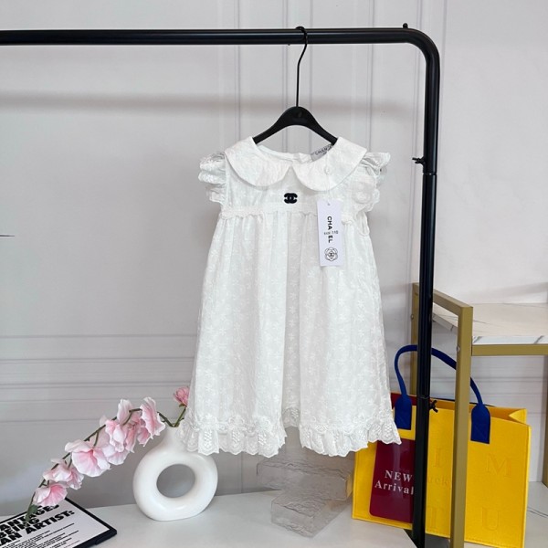 Chanel ブランド シャネル子供ワンピース プリンセスドレス ガールズ チュール ドレス ベビー カジュアル 通気性 プレゼント  刺繍 レース フリル 可愛い 夏服 ガールズ 子供服 おしゃれ 人気 90¬130cm