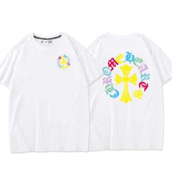 クロムハーツ ブランドtシャツ シンプル 高品質 半袖 tシャツ 上着ドロップショルダー ゆったり 丸首 tシャツ 夏 レディースメンズ 柔らかい 快適 tシャツ