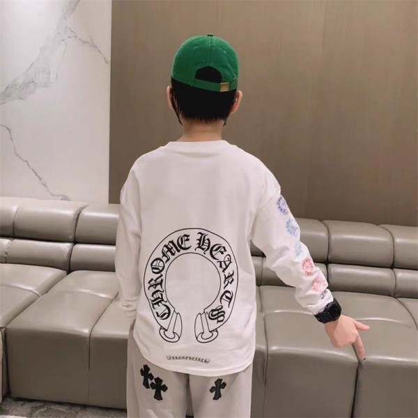 クロムハーツ Chrome Heartsブランドキッズ長袖tシャツ カットソー 子供服 ブランド春秋tシャツオーバーサイズ大人の上質トレーナー インナーtシャツ  ユニセック ブランド100 - 160CM
